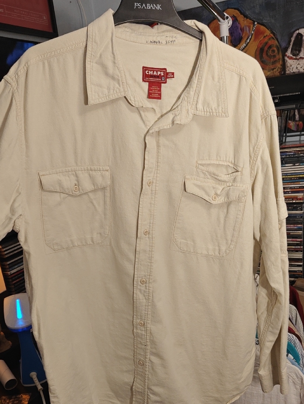 Chaps Men's Cream Button-Front Casual Work Shirt